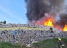 Massive plastic fire near Rynholec visible from Prague