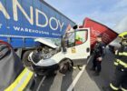 Crash involving multiple trucks shuts down Prague Ring near Radotín Bridge